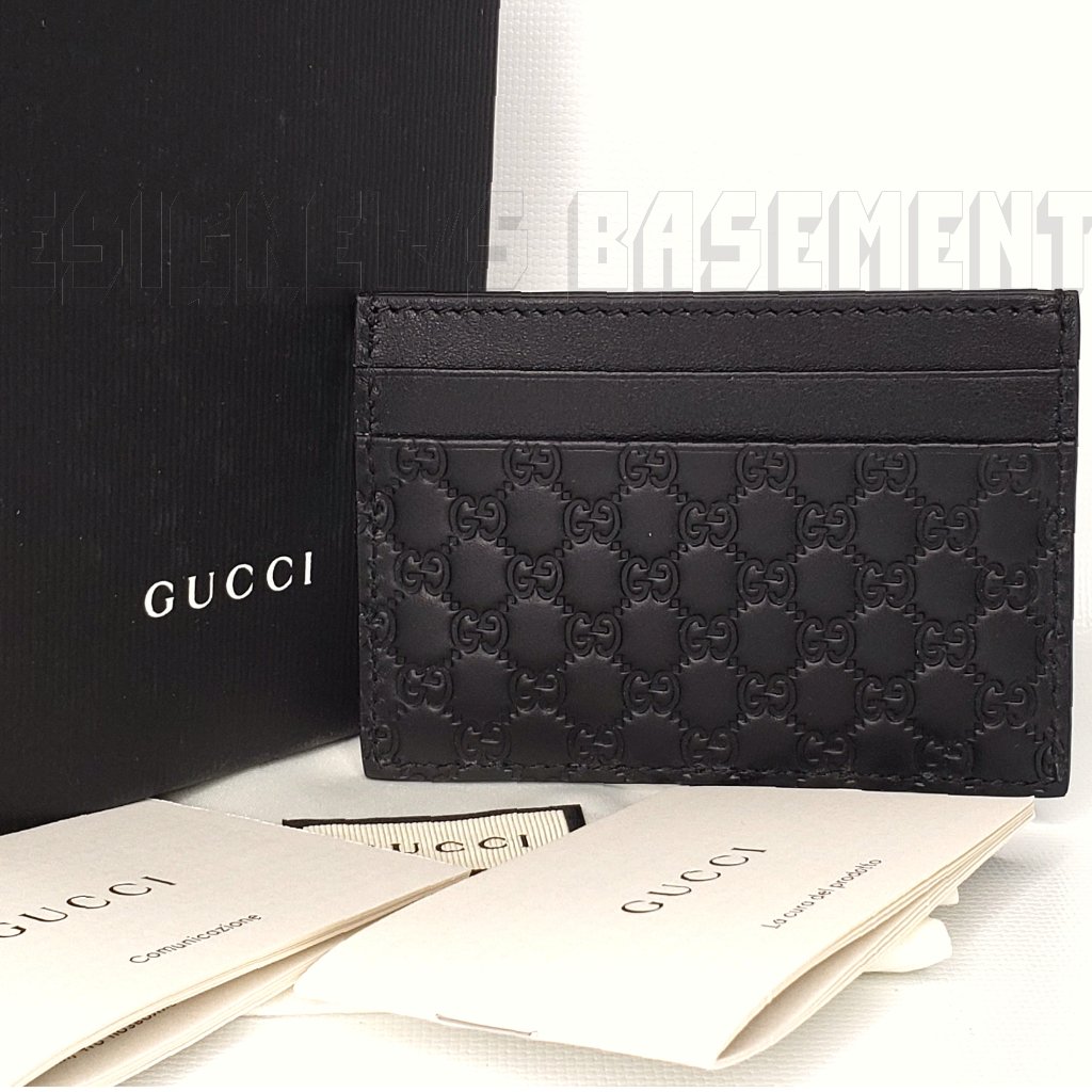 Gucci Black Micro G Microguccissima Embossed Leather Card Case Wallet New In Box